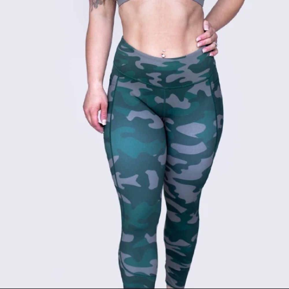 Feed me fight me green camo leggings